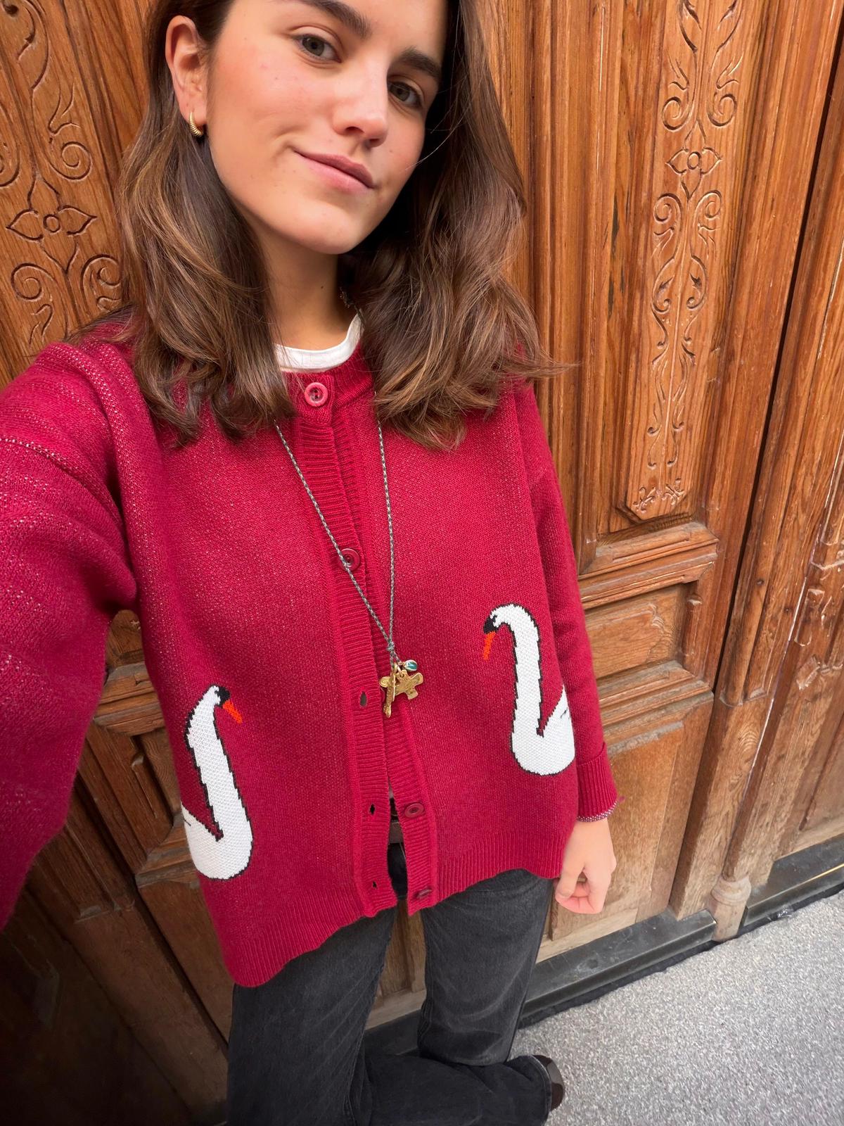 【わくさん】Rondine Burgundy Cira Cardigan Swans Burgundy | Romualda