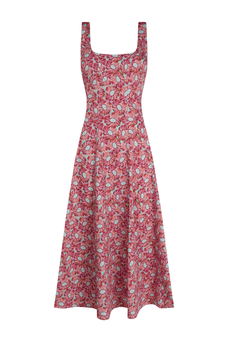 Ginebra Dress Burgundy Flowers