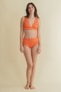 Bikini de triángulo y braga alta Hibisco naranja