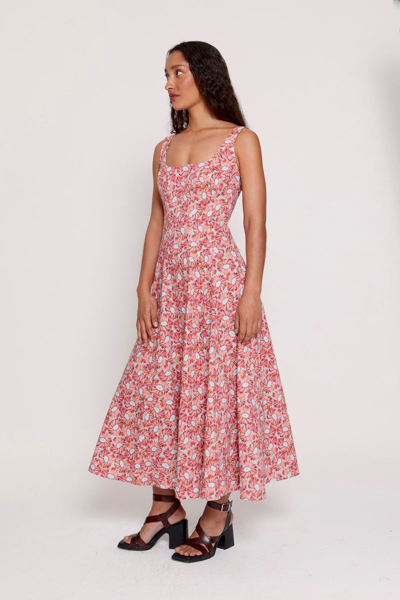 Ginebra Dress Burgundy Flowers