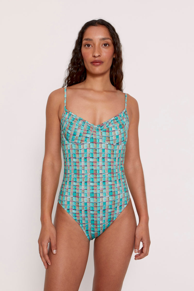Elba Swimsuit Green Vichy