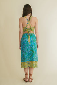 Geranio turquoise wrap-around midi skirt