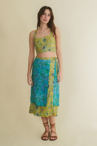 Geranio turquoise wrap-around midi skirt