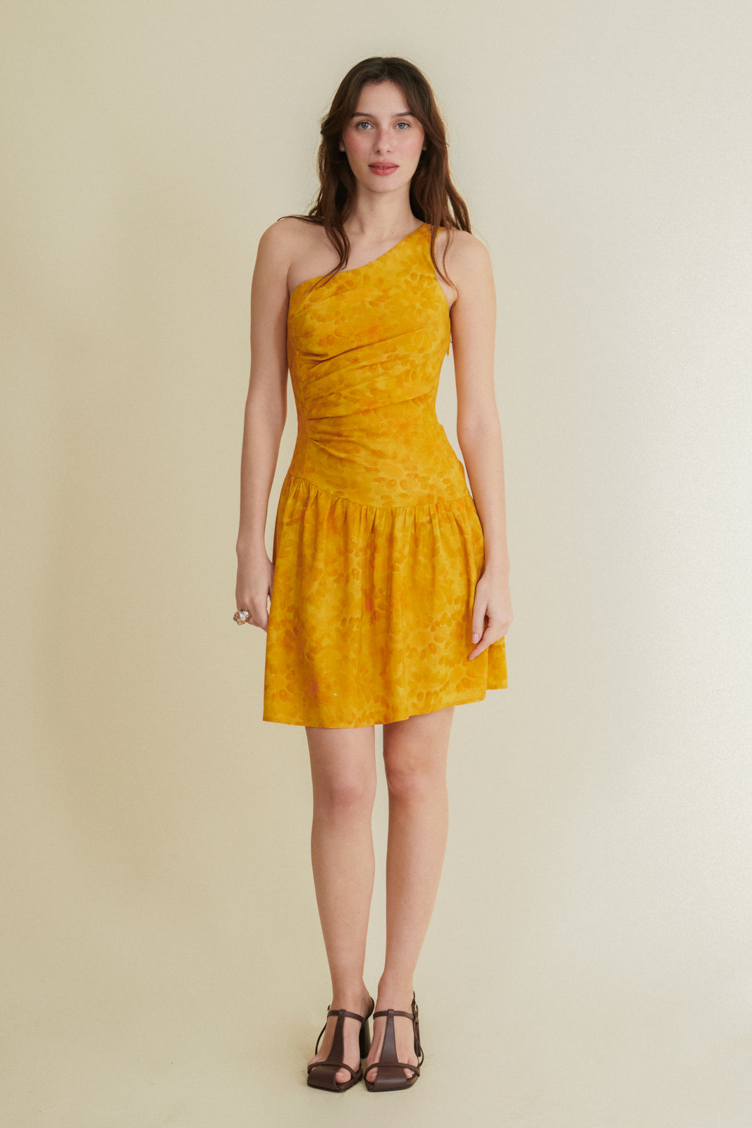 Nenufar yellow asymmetrical short dress