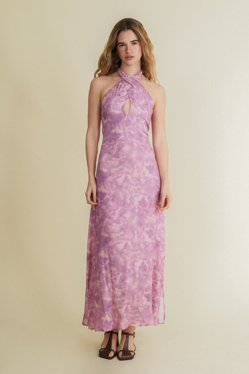 Caleana lilac midi halter dress