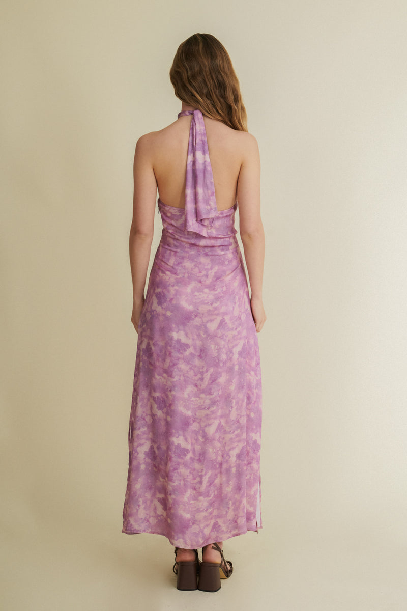 Caleana lilac midi halter dress