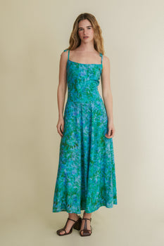 Grevy turquoise long pleated dress