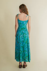 Grevy turquoise long pleated dress