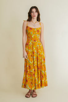 Grevy yellow long pleated dress