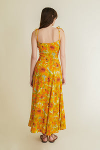 Grevy yellow long pleated dress