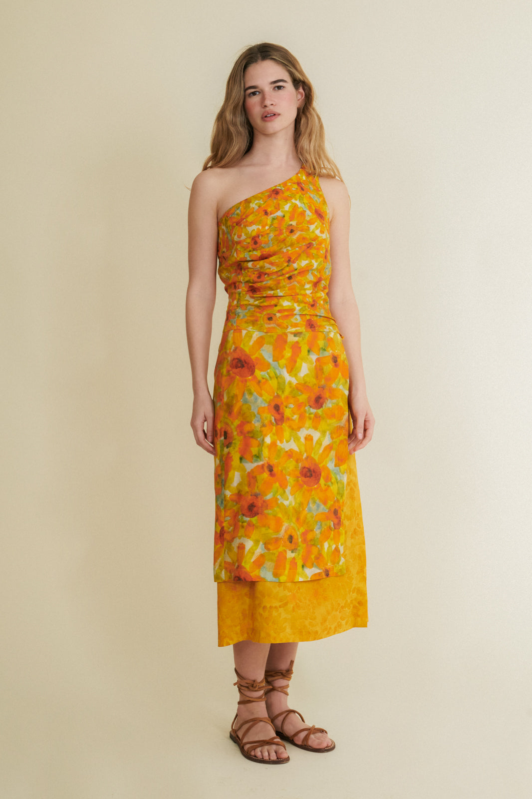 Geranio yellow wrap-around midi skirt