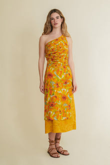 Geranio yellow wrap-around midi skirt