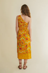 Geranio yellow wrap-around midi skirt