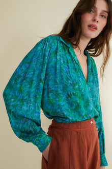 Adelfa turquoise loose v-neck blouse