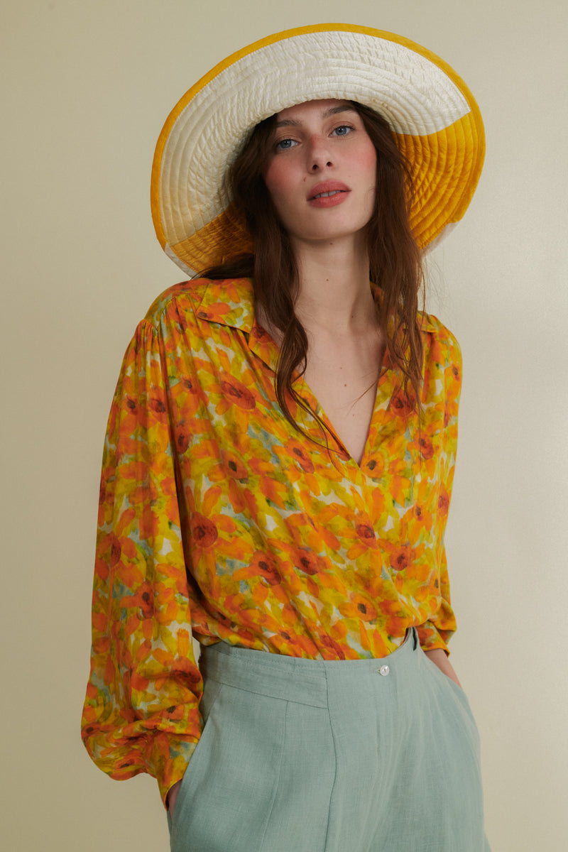 Adelfa yellow loose v-neck blouse