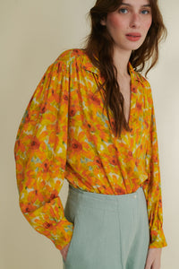 Adelfa yellow loose v-neck blouse