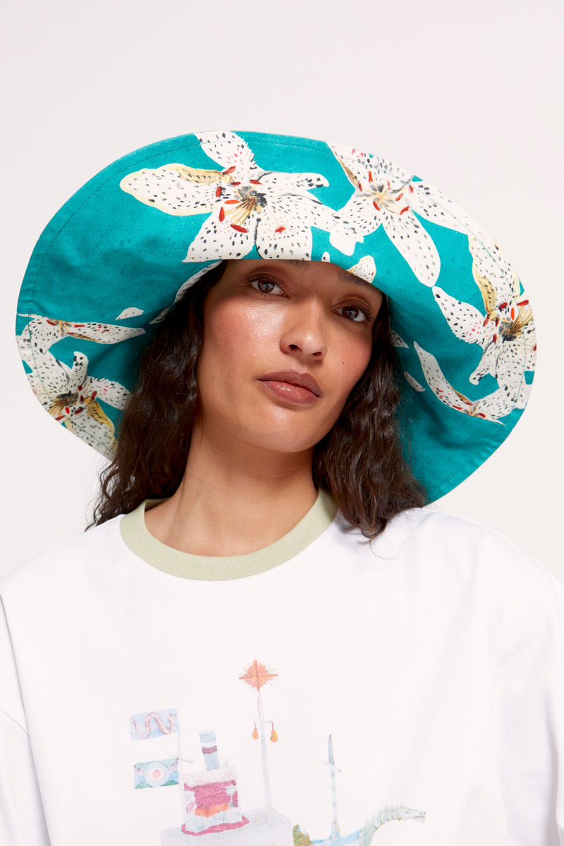 Sombrero Floral Turquesa Gran Bucket 